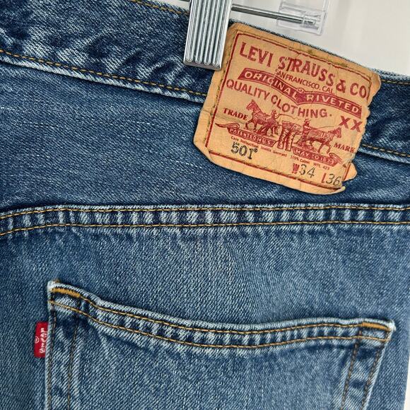 Vintage y2k Mens 34x36 distressed 501 levi's button fly medium blue denim jeans - Picture 9 of 11